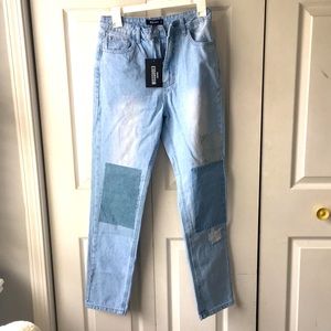 Misguided patched straight leg jeans